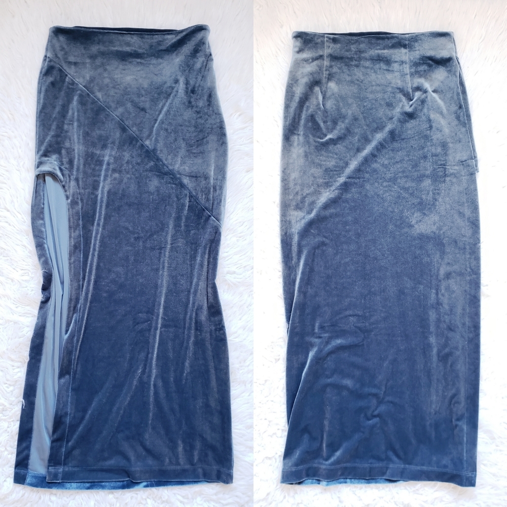 SALE Forever 21 S blue velvet high slit long skirt